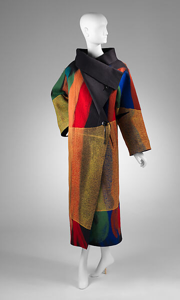 Coat, Issey Miyake (Japanese, 1938–2022), wool, silk, synthetic, leather, Japanese 