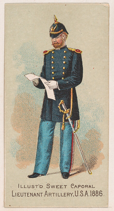 Issued by Kinney Brothers Tobacco Company, Lieutenant, Artillery, United  States Army, 1886, from the Military Series (N224) issued by Kinney Tobacco  Company to promote Sweet Caporal Cigarettes