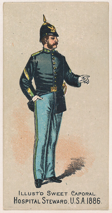 Hospital Steward, United States Army, 1886, from the Military Series (N224) issued by Kinney Tobacco Company to promote Sweet Caporal Cigarettes, Issued by Kinney Brothers Tobacco Company, Commercial color lithograph 