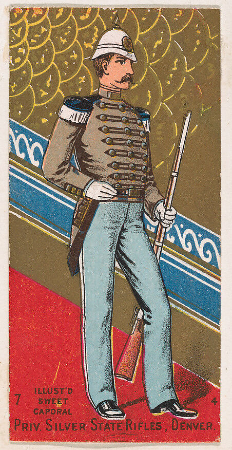 Private, Silver State Rifles, Denver, Colorado, from the Military Series (N224) issued by Kinney Tobacco Company to promote Sweet Caporal Cigarettes, Issued by Kinney Brothers Tobacco Company, Commercial color lithograph 