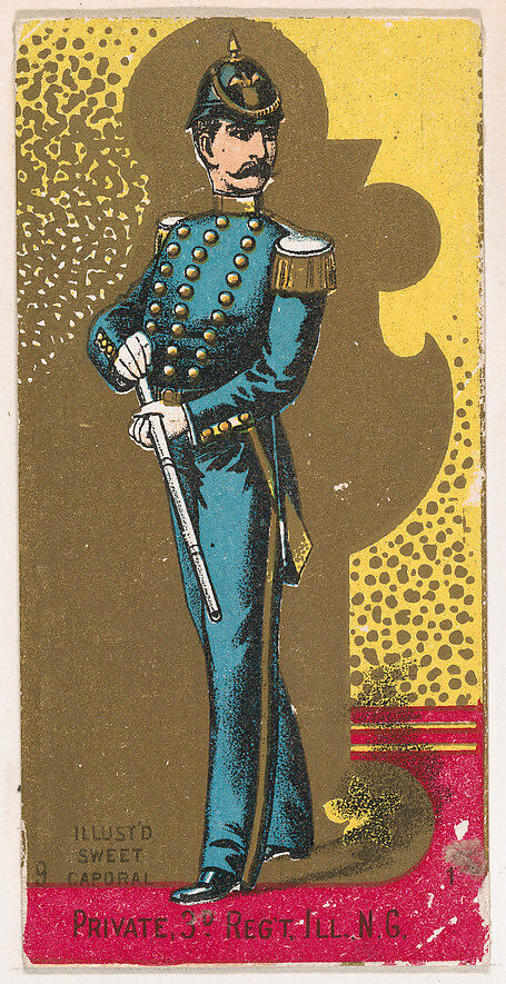 Private, 3rd Regiment, Illinois, National Guard, from the Military Series (N224) issued by Kinney Tobacco Company to promote Sweet Caporal Cigarettes, Issued by Kinney Brothers Tobacco Company, Commercial color lithograph 