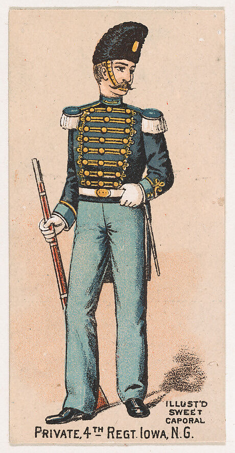 Issued by Kinney Brothers Tobacco Company, Private, 4th Regiment, Iowa,  National Guard, from the Military Series (N224) issued by Kinney Tobacco  Company to promote Sweet Caporal Cigarettes