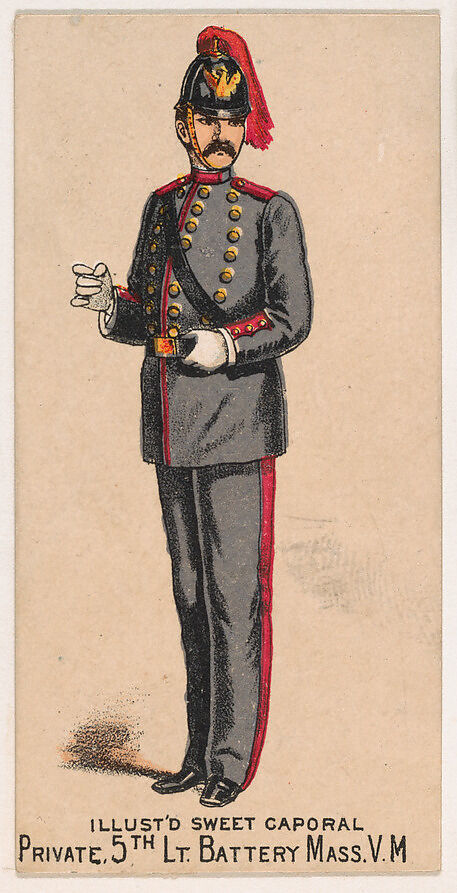Private, 5th Light Battery, Massachusetts, V.M., from the Military Series (N224) issued by Kinney Tobacco Company to promote Sweet Caporal Cigarettes, Issued by Kinney Brothers Tobacco Company, Commercial color lithograph 