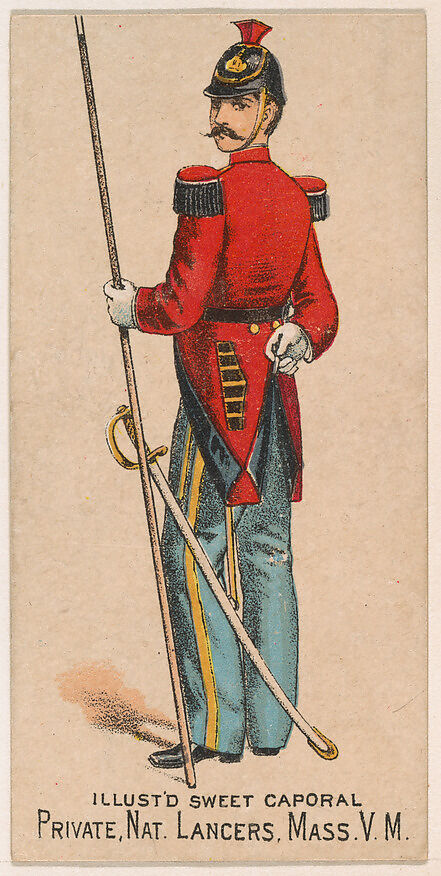 Private, National Lancers, Massachusetts, V.M., from the Military Series (N224) issued by Kinney Tobacco Company to promote Sweet Caporal Cigarettes, Issued by Kinney Brothers Tobacco Company, Commercial color lithograph 