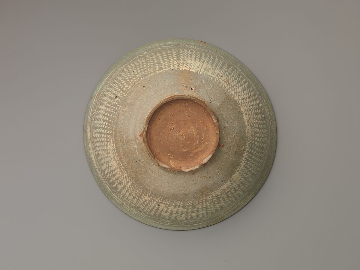Bowl with inscription and chrysanthemums and tortoiseshell decoration, Buncheong ware with stamped design, Korea