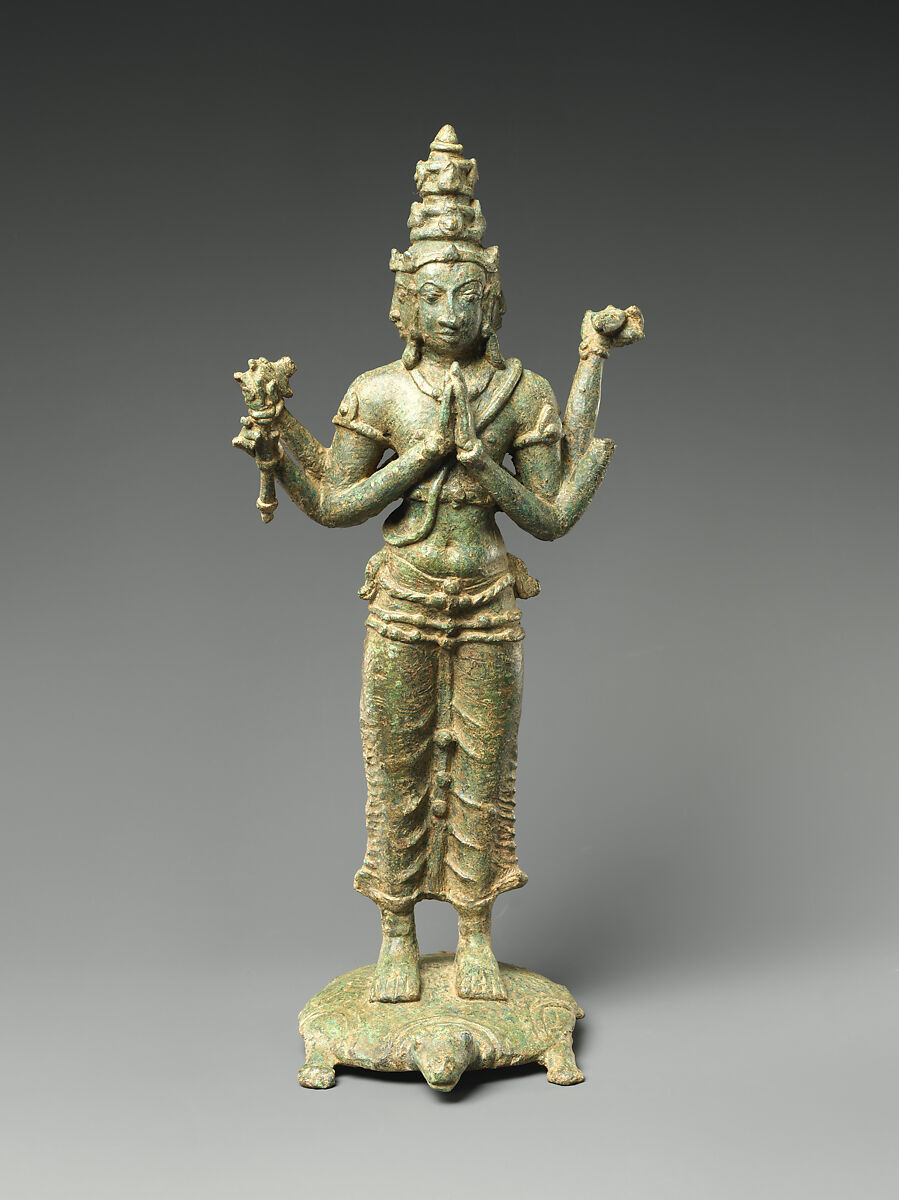 Brahma Standing on a Turtle Surrounded by the Four Lokapalas, Guardians of the Cardinal Directions, Bronze, Sri Lanka 