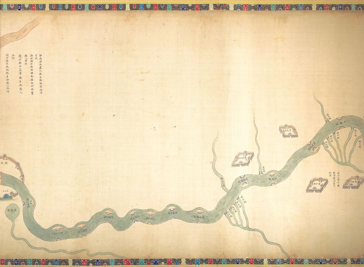 Map of the Grand Canal from Beijing to the Yangzi River, Unidentified artist (Chinese, late 18th or early 19th century), Handscroll; ink and color on silk, China