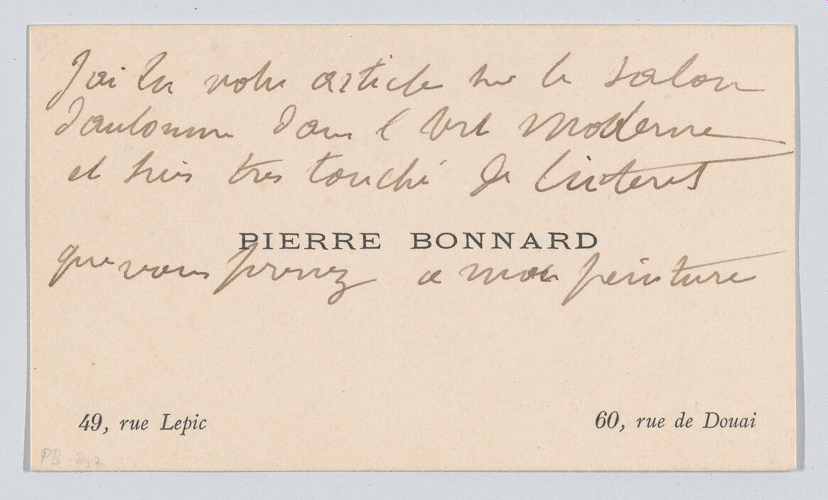 Pierre Bonnard, calling card, Anonymous, Engraving 
