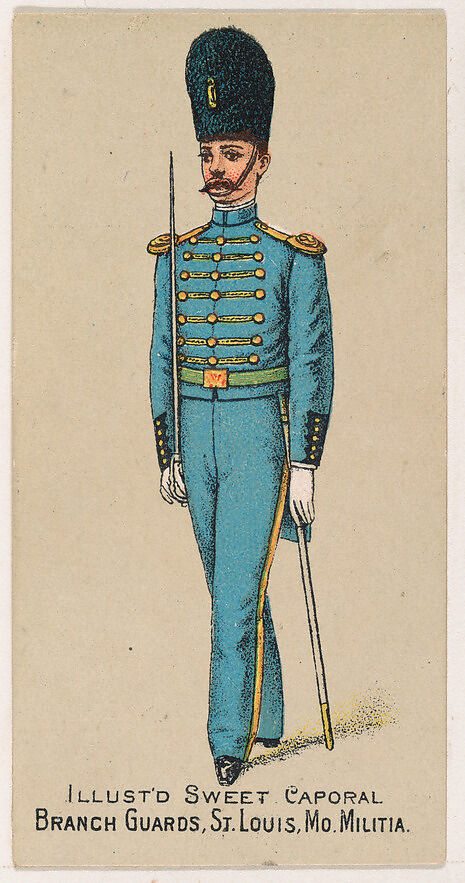 Branch Guards, St. Louis, Missouri Militia, from the Military Series (N224) issued by Kinney Tobacco Company to promote Sweet Caporal Cigarettes, Issued by Kinney Brothers Tobacco Company, Commercial color lithograph 