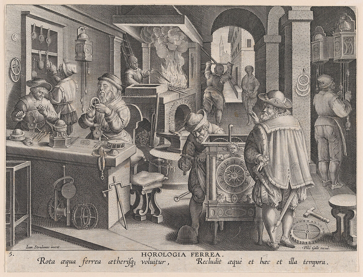 New Inventions of Modern Times [Nova Reperta], The Invention of Clockwork, plate 5, Theodoor Galle (Netherlandish, Antwerp 1571–1633 Antwerp), Engraving 