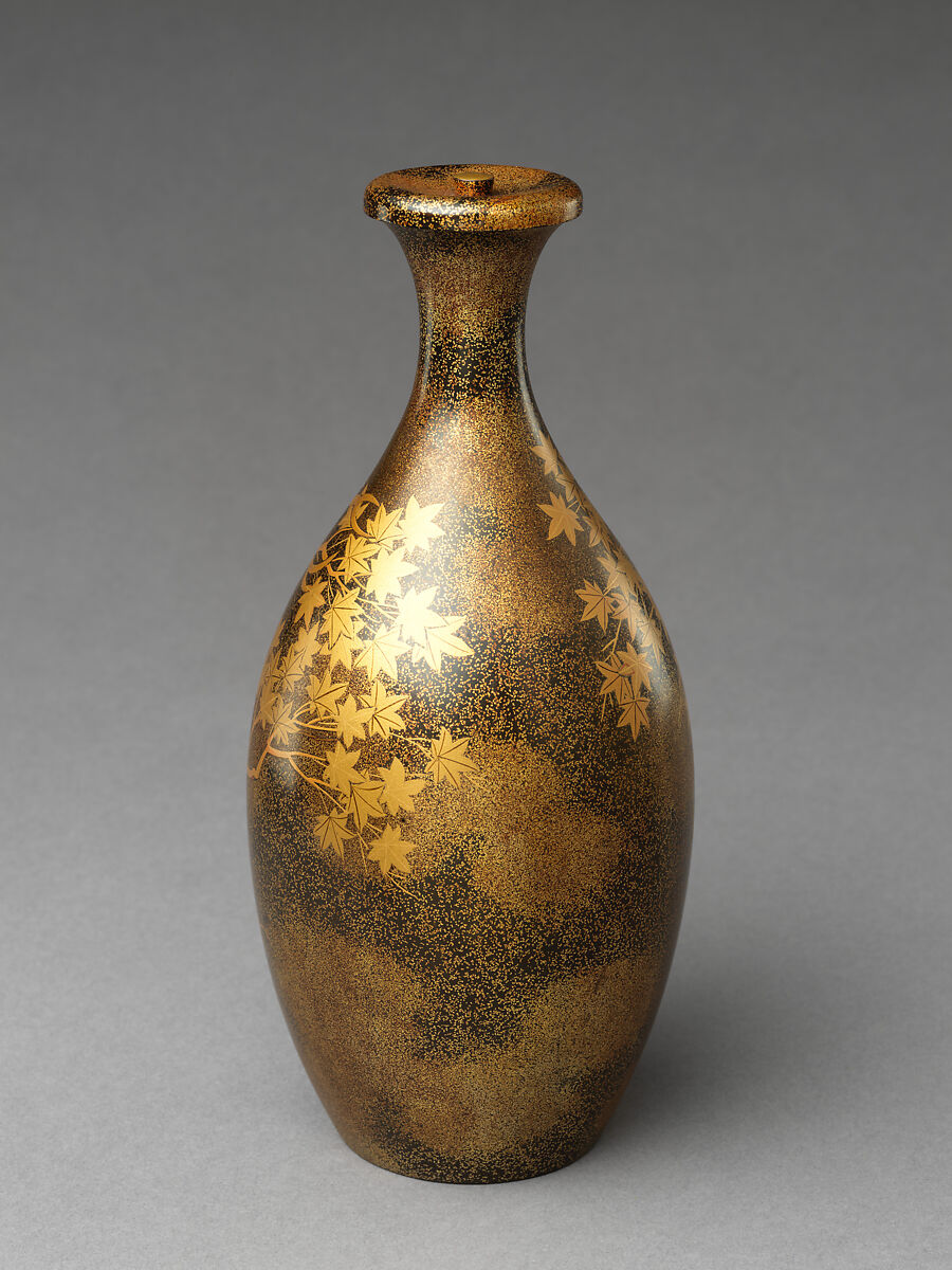 Sake bottle, Nashiji lacquer with designs in gold and silver, Japan