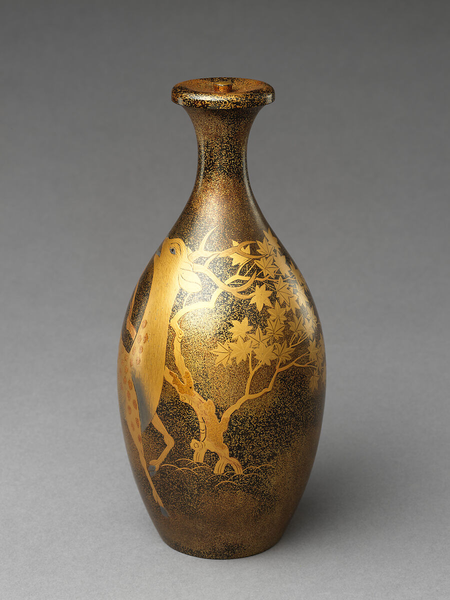 Sake bottle, Nashiji lacquer with designs in gold and silver, Japan