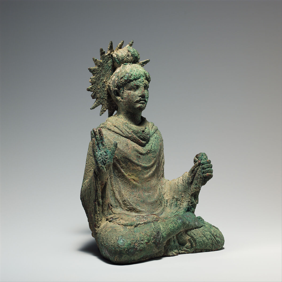 Seated Buddha, Bronze with traces of gold leaf, Pakistan (ancient region of Gandhara)