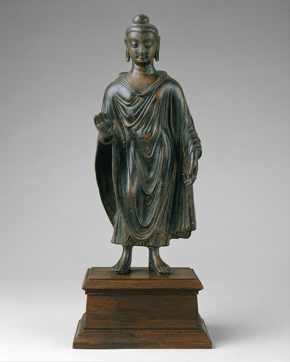 Standing Buddha, Brass, Pakistan (ancient region of Gandhara) or Afghanistan 