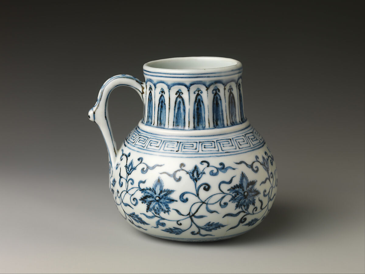 Jug with Floral Scroll, Porcelain painted with cobalt blue under transparent glaze (Jingdezhen ware), China 