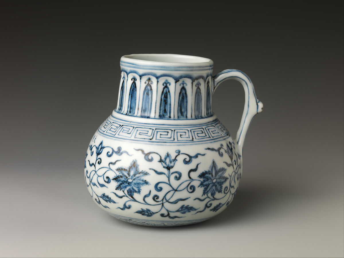 Jug with Floral Scroll, Porcelain painted with cobalt blue under transparent glaze (Jingdezhen ware), China