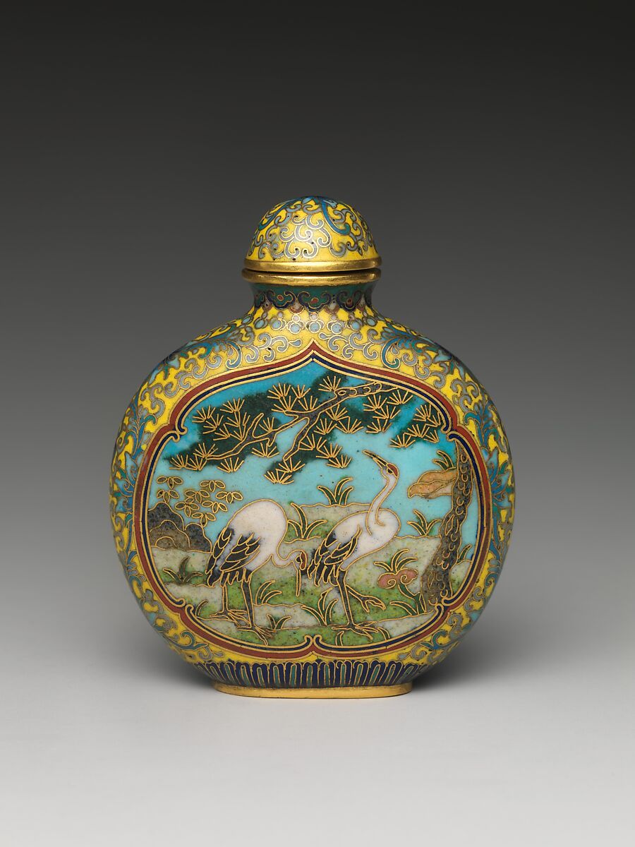 Snuff Bottle with Cranes under a Pine Tree | China | Qing dynasty