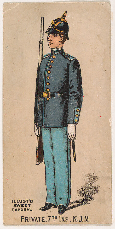 Private, 7th Infantry, New Jersey Militia, from the Military Series (N224) issued by Kinney Tobacco Company to promote Sweet Caporal Cigarettes, Issued by Kinney Brothers Tobacco Company, Commercial color lithograph 