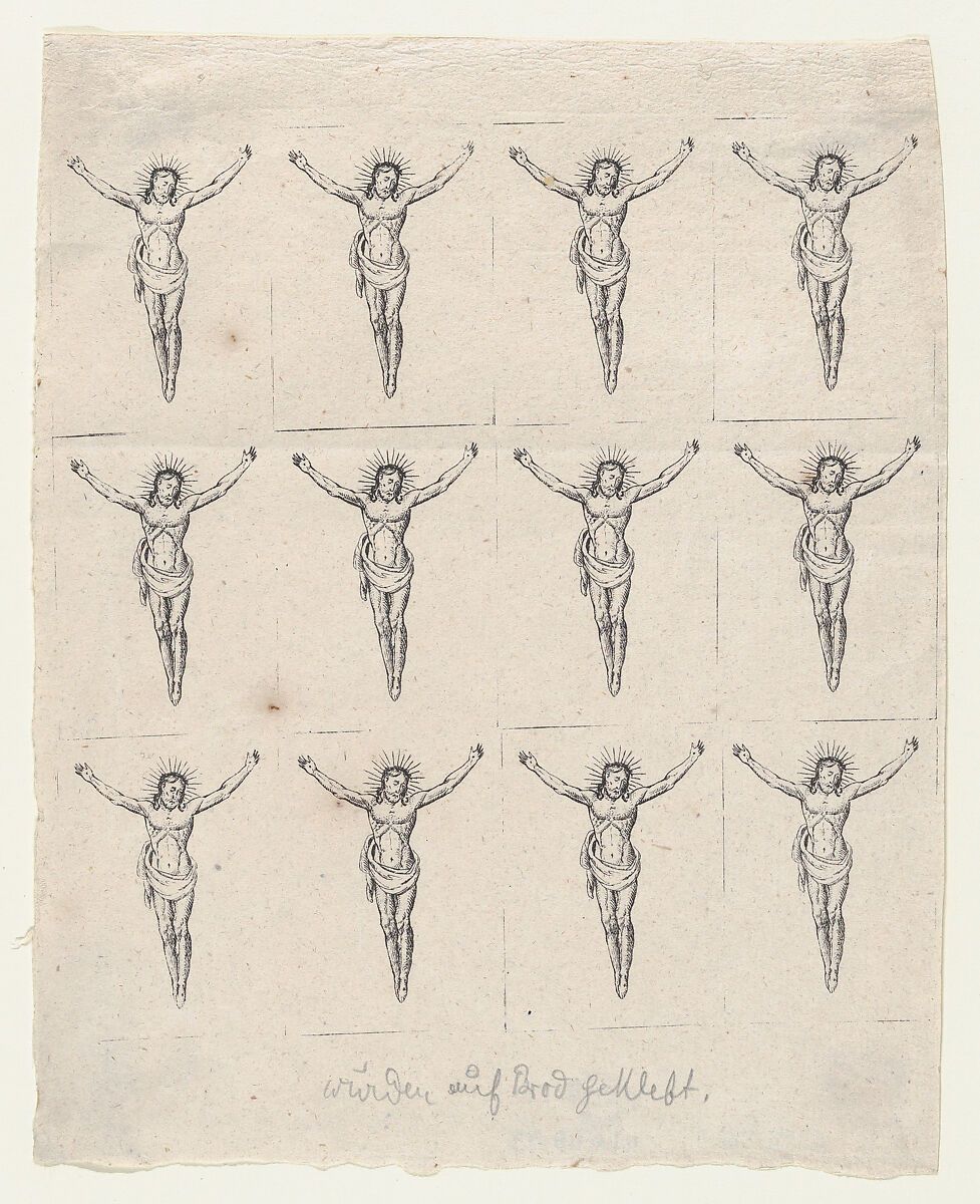 Sheet of Twelve Crucified Christs, Anonymous, German, 19th century, Lithograph 