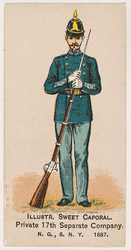 Private, 17th Separate Company, National Guard of the State of New York, from the Military Series (N224) issued by Kinney Tobacco Company to promote Sweet Caporal Cigarettes, Issued by Kinney Brothers Tobacco Company, Commercial color lithograph 