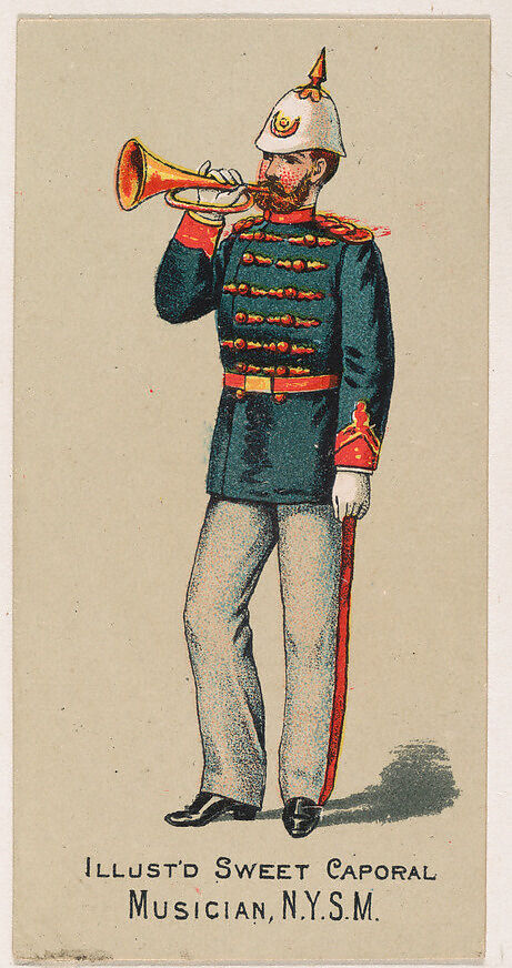 Musician, New York State Militia, from the Military Series (N224) issued by Kinney Tobacco Company to promote Sweet Caporal Cigarettes, Issued by Kinney Brothers Tobacco Company, Commercial color lithograph 