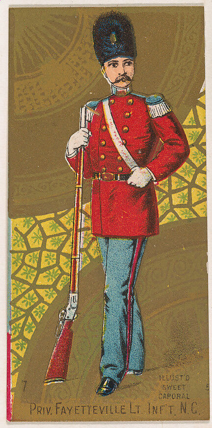 Private, Fayetteville Light Infantry, North Carolina, from the Military Series (N224) issued by Kinney Tobacco Company to promote Sweet Caporal Cigarettes, Issued by Kinney Brothers Tobacco Company, Commercial color lithograph 