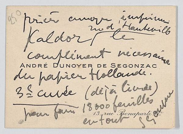 André-Dunoyer de Segonzac, calling card, Anonymous, Engraving 