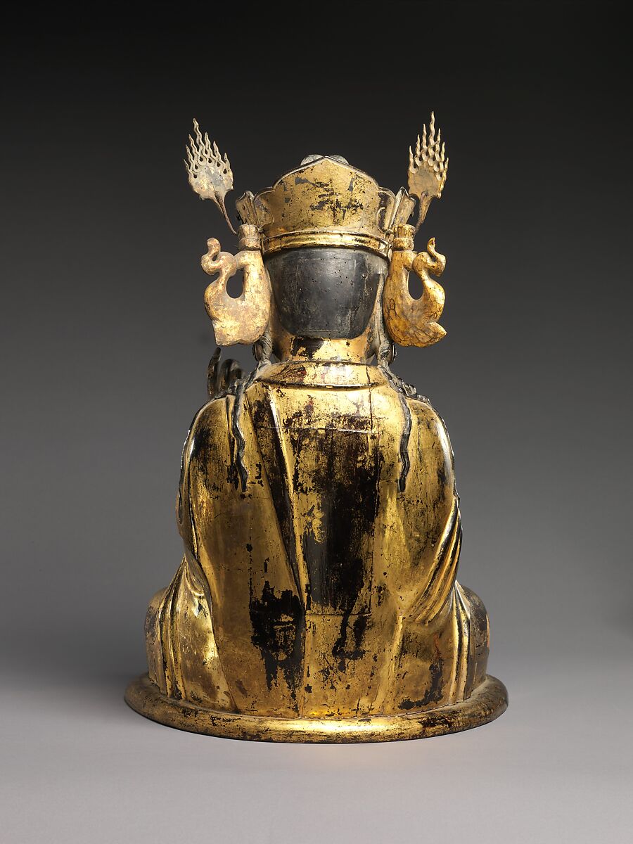 Seated bodhisattva (left attendant of a triad), Gilt wood, Korea