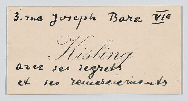 Moïse Kisling, calling card, Anonymous, Letterpress 