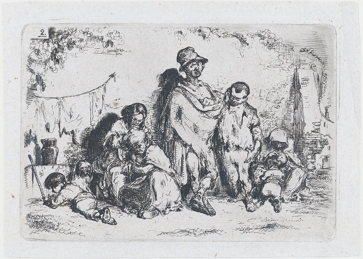 Plate 2: a group of people  in the street, possibly beggars, from the series of customs and pastimes of the Spanish people, Francisco Lameyer y Berenguer (Spanish, 1825–1877), Etching 