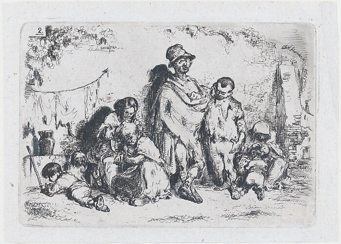 Plate 2: a group of people  in the street, possibly beggars, from the series of customs and pastimes of the Spanish people