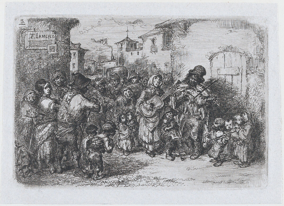 Plate 3: a group street musicians, from the series of customs and pastimes of the Spanish people, Francisco Lameyer y Berenguer (Spanish, 1825–1877), Etching 