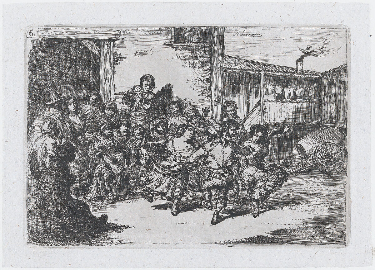 Plate 6: people dancing in the street accompanied by musicians, from the series of customs and pastimes of the Spanish people, Francisco Lameyer y Berenguer (Spanish, 1825–1877), Etching 