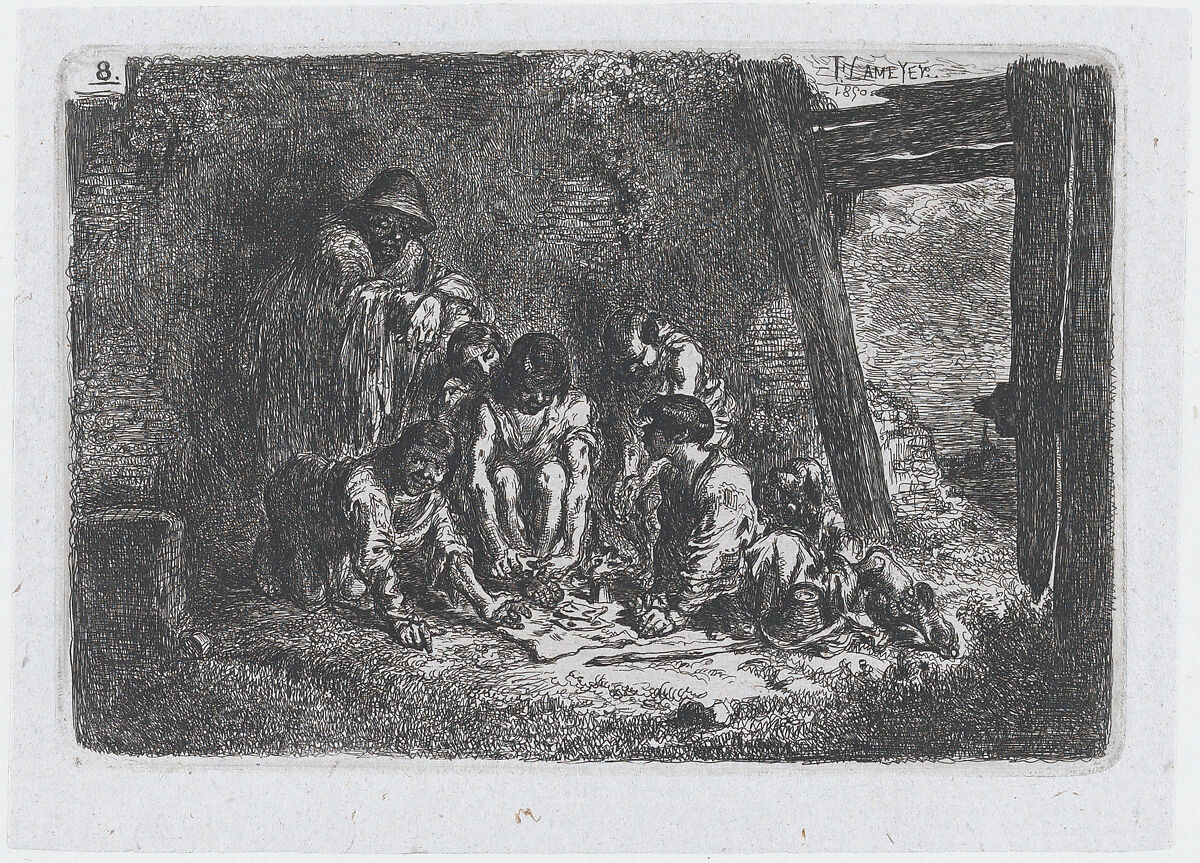 Plate 8: a group of figures some of whom are playing a game, from the series of customs and pastimes of the Spanish people, Francisco Lameyer y Berenguer (Spanish, 1825–1877), Etching 