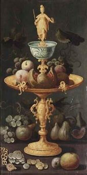 Still Life with a Silver-gilt Tazza surmounted by a Personification of Painting, Artus Claessens, Oil on panel, Antwerp
 