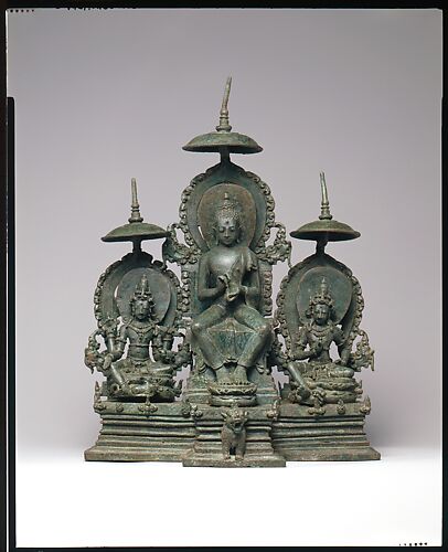 Enthroned Buddha Attended by the Bodhisattvas Avalokiteshvara and Vajrapani
