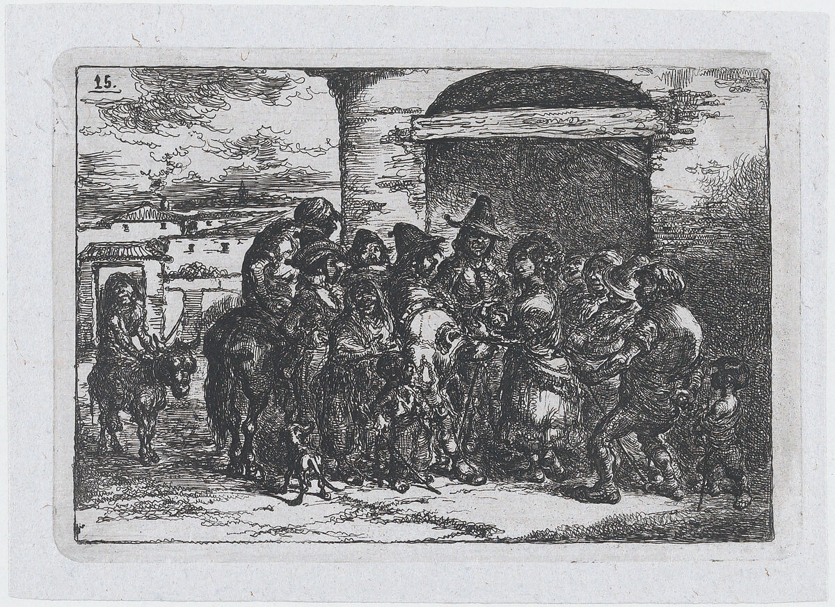 Plate 15: a group of people outdoors, possibly a troupe of actors, from the series of customs and pastimes of the Spanish people, Francisco Lameyer y Berenguer (Spanish, 1825–1877), Etching 