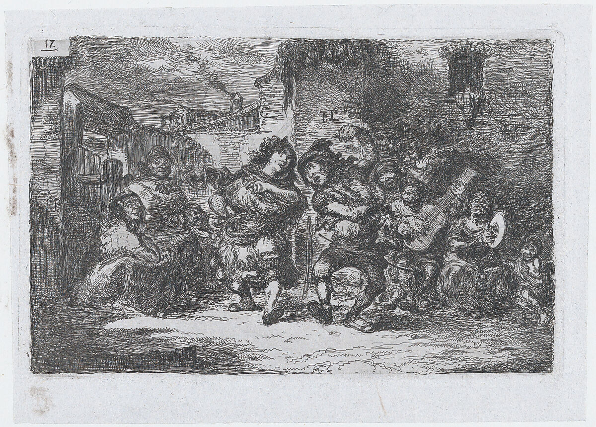 Plate 17: street musicians and dancing figures, from the series of customs and pastimes of the Spanish people, Francisco Lameyer y Berenguer (Spanish, 1825–1877), Etching 