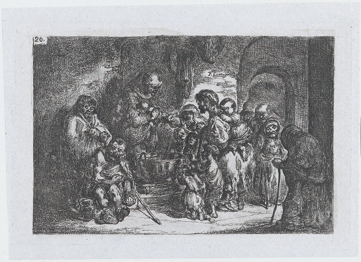 Plate 20: a priest giving food to the poor, from the series of customs and pastimes of the Spanish people, Francisco Lameyer y Berenguer (Spanish, 1825–1877), Etching 