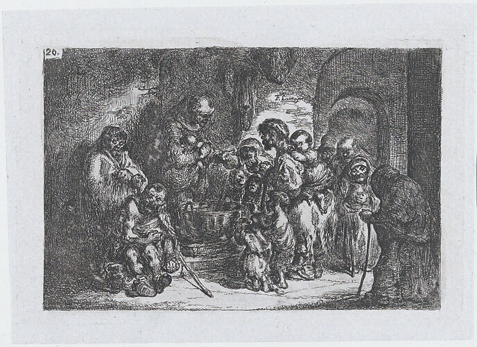 Plate 20: a priest giving food to the poor, from the series of customs and pastimes of the Spanish people