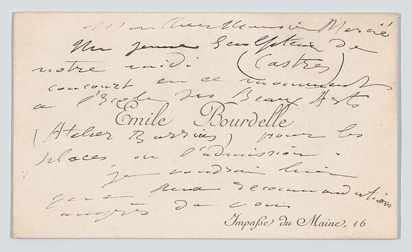 Antoine-Émile Bourdelle, calling card, Anonymous, Engraving 