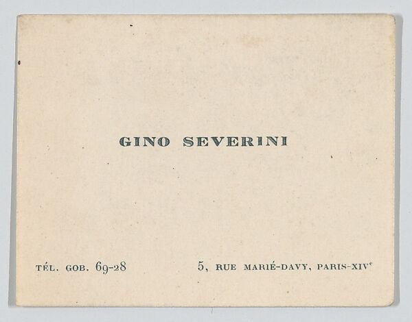 Gino Severini, calling card, Anonymous, Letterpress 