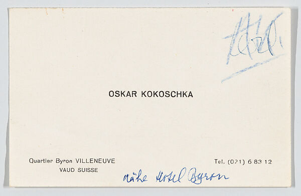 Oskar Kokoschka, calling card, Anonymous, Engraving 