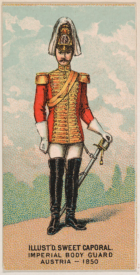 Imperial Body Guard, Austria, 1850, from the Military Series (N224) issued by Kinney Tobacco Company to promote Sweet Caporal Cigarettes, Issued by Kinney Brothers Tobacco Company, Commercial color lithograph 