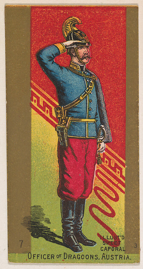 Officer of Dragoons, Austria, from the Military Series (N224) issued by Kinney Tobacco Company to promote Sweet Caporal Cigarettes, Issued by Kinney Brothers Tobacco Company, Commercial color lithograph 