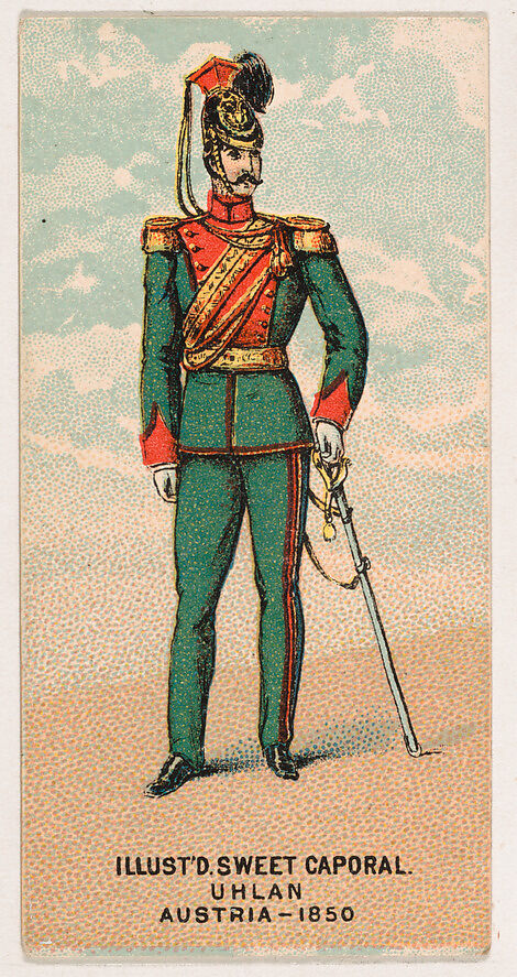 Uhlan, Austria, 1850, from the Military Series (N224) issued by Kinney Tobacco Company to promote Sweet Caporal Cigarettes, Issued by Kinney Brothers Tobacco Company, Commercial color lithograph 