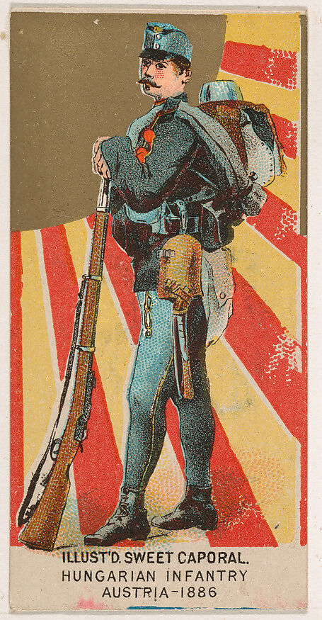 Hungarian Infantry, Austria, 1886, from the Military Series (N224) issued by Kinney Tobacco Company to promote Sweet Caporal Cigarettes, Issued by Kinney Brothers Tobacco Company, Commercial color lithograph 