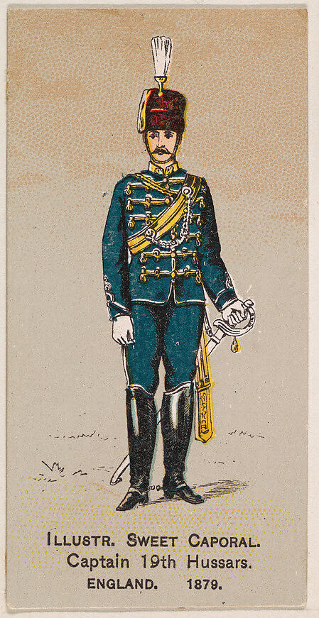 Captain, 19th Hussars, England, 1879, from the Military Series (N224) issued by Kinney Tobacco Company to promote Sweet Caporal Cigarettes, Issued by Kinney Brothers Tobacco Company, Commercial color lithograph 