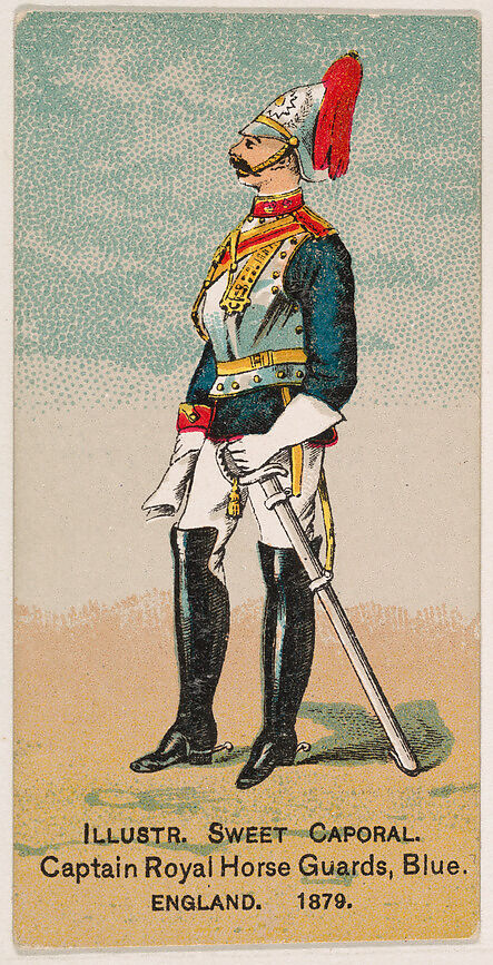 Captain, Royal Horse Guards, Blue, England, 1879, from the Military Series (N224) issued by Kinney Tobacco Company to promote Sweet Caporal Cigarettes, Issued by Kinney Brothers Tobacco Company, Commercial color lithograph 