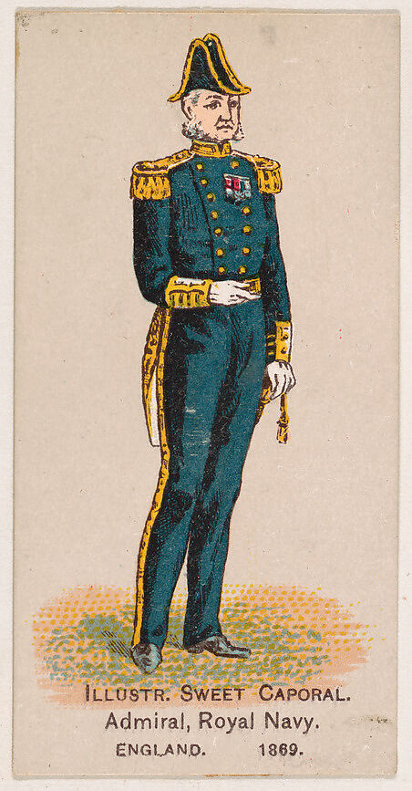 Admiral, Royal Navy, England, 1869, from the Military Series (N224) issued by Kinney Tobacco Company to promote Sweet Caporal Cigarettes, Issued by Kinney Brothers Tobacco Company, Commercial color lithograph 